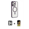 MARSİLYAN™- iPhone 15 Pro Max Kılıf Yankı Işık Özel Seri - Siyah Buffer Cam Ekran Koruyucu + PVD Metal Kamera Lens - GS