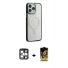 MARSİLYAN™- iPhone 15 Pro Max Kılıf Yankı Işık Özel Seri - Siyah Buffer Cam Ekran Koruyucu + PVD Metal Kamera Lens - GS