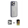 MARSİLYAN™- iPhone 15 Pro Max Kılıf Yankı Işık Özel Seri - Siyah Buffer Cam Ekran Koruyucu + PVD Metal Kamera Lens - GS