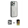 MARSİLYAN™- iPhone 15 Pro Max Kılıf Yankı Işık Özel Seri - Siyah Buffer Cam Ekran Koruyucu + PVD Metal Kamera Lens - LT