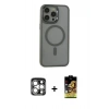 MARSİLYAN™- iPhone 15 Pro Max Kılıf Yankı Işık Özel Seri - Siyah Buffer Cam Ekran Koruyucu + PVD Metal Kamera Lens - GS