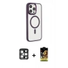 MARSİLYAN™- iPhone 15 Pro Max Kılıf Yankı Işık Özel Seri - Siyah Buffer Cam Ekran Koruyucu + PVD Metal Kamera Lens - LT