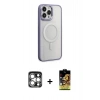 MARSİLYAN™- iPhone 15 Pro Max Kılıf Yankı Işık Özel Seri - Siyah Buffer Cam Ekran Koruyucu + PVD Metal Kamera Lens - GS