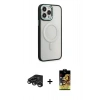 MARSİLYAN™- iPhone 15 Pro Max Kılıf Yankı Işık Özel Seri - Siyah Buffer Cam Ekran Koruyucu + Raze Metal Kamera Lens - TMGI