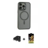 MARSİLYAN™- iPhone 15 Pro Max Kılıf Yankı Işık Özel Seri - Siyah Buffer Cam Ekran Koruyucu + Raze Metal Kamera Lens - TMGI