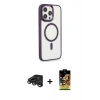 MARSİLYAN™- iPhone 15 Pro Max Kılıf Yankı Işık Özel Seri - Siyah Buffer Cam Ekran Koruyucu + Raze Metal Kamera Lens - TMGI