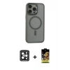 MARSİLYAN™- iPhone 15 Pro Max Kılıf Yankı Işık Özel Seri - Siyah Buffer Cam Ekran Koruyucu + PVD Metal Kamera Lens - SH