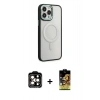 MARSİLYAN™- iPhone 15 Pro Max Kılıf Yankı Işık Özel Seri - Siyah Buffer Cam Ekran Koruyucu + Turuncu PVD Metal Kamera Lens