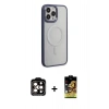 MARSİLYAN™- iPhone 15 Pro Max Kılıf Yankı Işık Özel Seri - Siyah Buffer Cam Ekran Koruyucu + Turuncu PVD Metal Kamera Lens