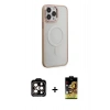 MARSİLYAN™- iPhone 15 Pro Max Kılıf Yankı Işık Özel Seri - Siyah Buffer Cam Ekran Koruyucu + Turuncu PVD Metal Kamera Lens