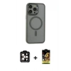 MARSİLYAN™- iPhone 15 Pro Max Kılıf Yankı Işık Özel Seri - Siyah Buffer Cam Ekran Koruyucu + Turuncu PVD Metal Kamera Lens