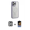 MARSİLYAN™- iPhone 15 Pro Max Kılıf Yankı Işık Özel Seri - Siyah Buffer Hayalet Cam Ekran Koruyucu + PVD Metal Kamera Lens - LT