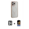 MARSİLYAN™- iPhone 15 Pro Max Kılıf Yankı Işık Özel Seri - Siyah Buffer Hayalet Cam Ekran Koruyucu + PVD Metal Kamera Lens - LT