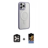 MARSİLYAN™- iPhone 15 Pro Max Kılıf Yankı Işık Özel Seri - Siyah Buffer Hayalet Cam Ekran Koruyucu + PVD Metal Kamera Lens - TU