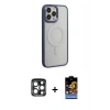 MARSİLYAN™- iPhone 15 Pro Max Kılıf Yankı Işık Özel Seri - Siyah Buffer Hayalet Cam Ekran Koruyucu + PVD Metal Kamera Lens - LT