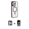 MARSİLYAN™- iPhone 15 Pro Max Kılıf Yankı Işık Özel Seri - Siyah Buffer Hayalet Cam Ekran Koruyucu + PVD Metal Kamera Lens - GS