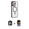 MARSİLYAN™- iPhone 15 Pro Max Kılıf Yankı Işık Özel Seri - Siyah Buffer Hayalet Cam Ekran Koruyucu + PVD Metal Kamera Lens - TU