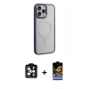 MARSİLYAN™- iPhone 15 Pro Max Kılıf Yankı Işık Özel Seri - Siyah Buffer Hayalet Cam Ekran Koruyucu + PVD Metal Kamera Lens - TU