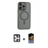 MARSİLYAN™- iPhone 15 Pro Max Kılıf Yankı Işık Özel Seri - Siyah Buffer Hayalet Cam Ekran Koruyucu + PVD Metal Kamera Lens - GS