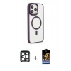 MARSİLYAN™- iPhone 15 Pro Max Kılıf Yankı Işık Özel Seri - Siyah Buffer Hayalet Cam Ekran Koruyucu + PVD Metal Kamera Lens - LT