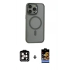 MARSİLYAN™- iPhone 15 Pro Max Kılıf Yankı Işık Özel Seri - Siyah Buffer Hayalet Cam Ekran Koruyucu + PVD Metal Kamera Lens - TU