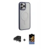 MARSİLYAN™- iPhone 15 Pro Max Kılıf Yankı Işık Özel Seri - Siyah Buffer Hayalet Cam Ekran Koruyucu + Raze Metal Kamera Lens - GS