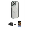 MARSİLYAN™- iPhone 15 Pro Max Kılıf Yankı Işık Özel Seri - Siyah Buffer Hayalet Cam Ekran Koruyucu + Raze Metal Kamera Lens - TMGI