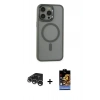 MARSİLYAN™- iPhone 15 Pro Max Kılıf Yankı Işık Özel Seri - Siyah Buffer Hayalet Cam Ekran Koruyucu + Raze Metal Kamera Lens - GS
