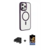 MARSİLYAN™- iPhone 15 Pro Max Kılıf Yankı Işık Özel Seri - Siyah Buffer Hayalet Cam Ekran Koruyucu + Raze Metal Kamera Lens - TMGI