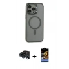 MARSİLYAN™- iPhone 15 Pro Max Kılıf Yankı Işık Özel Seri - Siyah Buffer Hayalet Cam Ekran Koruyucu + Raze Metal Kamera Lens - LT