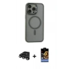 MARSİLYAN™- iPhone 15 Pro Max Kılıf Yankı Işık Özel Seri - Siyah Buffer Hayalet Cam Ekran Koruyucu + Raze Metal Kamera Lens - TMGI