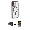 MARSİLYAN™- iPhone 15 Pro Max Kılıf Yankı Işık Özel Seri - Siyah Buffer Hayalet Cam Ekran Koruyucu + Raze Metal Kamera Lens - GS