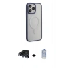 MARSİLYAN™- iPhone 15 Pro Max Kılıf Yankı Işık Özel Seri - Siyah Joko Magic 5D Cam + Lacivert Raze Metal Kamera Lens
