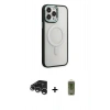MARSİLYAN™- iPhone 15 Pro Max Kılıf Yankı Işık Özel Seri - Siyah Joko Magic 5D Hayalet Cam + Gümüş Raze Metal Kamera Lens
