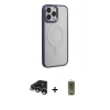 MARSİLYAN™- iPhone 15 Pro Max Kılıf Yankı Işık Özel Seri - Siyah Joko Magic 5D Hayalet Cam + Gümüş Raze Metal Kamera Lens