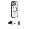 MARSİLYAN™- iPhone 15 Pro Max Kılıf Yankı Işık Özel Seri - Siyah Joko Magic 5D Hayalet Cam + Gümüş Raze Metal Kamera Lens