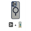 MARSİLYAN™- iPhone 15 Pro Max Kılıf Yankı Işık Özel Seri - Siyah Polymer Nano Ekran Koruyucu + PVD Metal Kamera Lens - GI