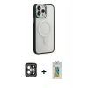 MARSİLYAN™- iPhone 15 Pro Max Kılıf Yankı Işık Özel Seri - Siyah Polymer Nano Ekran Koruyucu + PVD Metal Kamera Lens - GI