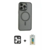 MARSİLYAN™- iPhone 15 Pro Max Kılıf Yankı Işık Özel Seri - Siyah Polymer Nano Ekran Koruyucu + PVD Metal Kamera Lens - GS