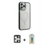 MARSİLYAN™- iPhone 15 Pro Max Kılıf Yankı Işık Özel Seri - Siyah Polymer Nano Ekran Koruyucu + PVD Metal Kamera Lens - GS