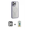 MARSİLYAN™- iPhone 15 Pro Max Kılıf Yankı Işık Özel Seri - Siyah Polymer Nano Ekran Koruyucu + PVD Metal Kamera Lens - GS