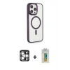 MARSİLYAN™- iPhone 15 Pro Max Kılıf Yankı Işık Özel Seri - Siyah Polymer Nano Ekran Koruyucu + PVD Metal Kamera Lens - GS