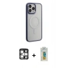 MARSİLYAN™- iPhone 15 Pro Max Kılıf Yankı Işık Özel Seri - Siyah Polymer Nano Ekran Koruyucu + PVD Metal Kamera Lens - GS