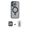 MARSİLYAN™- iPhone 15 Pro Max Kılıf Yankı Işık Özel Seri - Siyah Polymer Nano Ekran Koruyucu + PVD Metal Kamera Lens - SH