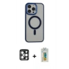 MARSİLYAN™- iPhone 15 Pro Max Kılıf Yankı Işık Özel Seri - Siyah Polymer Nano Ekran Koruyucu + PVD Metal Kamera Lens - LT