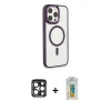 MARSİLYAN™- iPhone 15 Pro Max Kılıf Yankı Işık Özel Seri - Siyah Polymer Nano Ekran Koruyucu + PVD Metal Kamera Lens - LT