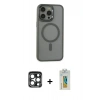 MARSİLYAN™- iPhone 15 Pro Max Kılıf Yankı Işık Özel Seri - Siyah Polymer Nano Ekran Koruyucu + PVD Metal Kamera Lens - LT