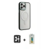 MARSİLYAN™- iPhone 15 Pro Max Kılıf Yankı Işık Özel Seri - Siyah Polymer Nano Ekran Koruyucu + PVD Metal Kamera Lens - SH
