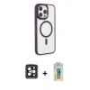 MARSİLYAN™- iPhone 15 Pro Max Kılıf Yankı Işık Özel Seri - Siyah Polymer Nano Ekran Koruyucu + PVD Metal Kamera Lens - SH