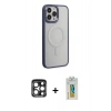 MARSİLYAN™- iPhone 15 Pro Max Kılıf Yankı Işık Özel Seri - Siyah Polymer Nano Ekran Koruyucu + PVD Metal Kamera Lens - LT